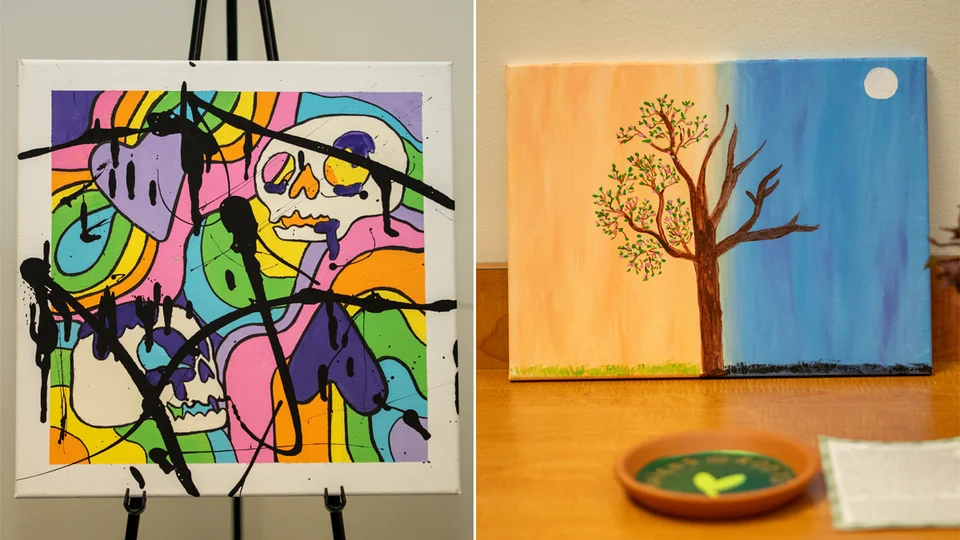 2 art projects next to one another