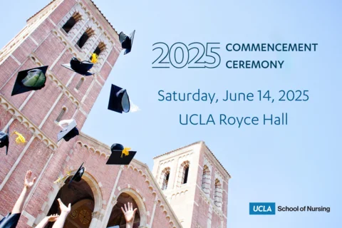 A photo of Royce Hall with the text 2025 Commencement Ceremony, Saturday, June 14, 2025 at UCLA Royce Hall