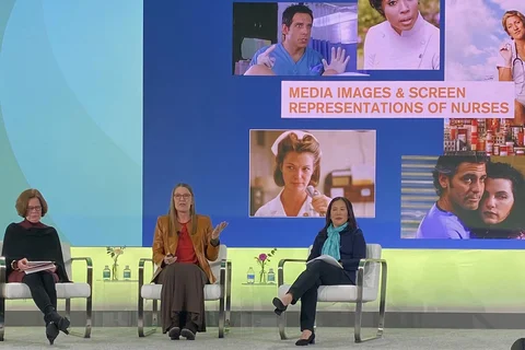 Dr. MarySue Heilemann on stage at the AAN Health Policy Conference.