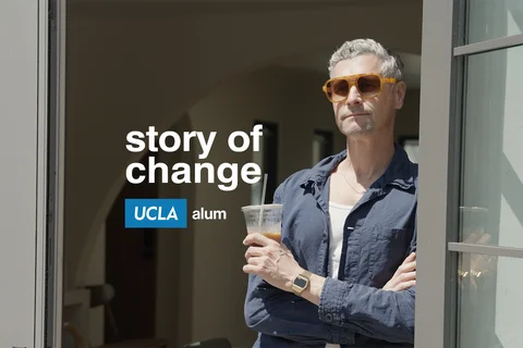 UCLA Nursing alum Ned Brower with text saying 'Story of Change' and the UCLA Alum logo