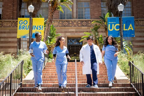 Nursing students walking on the UCLA campus