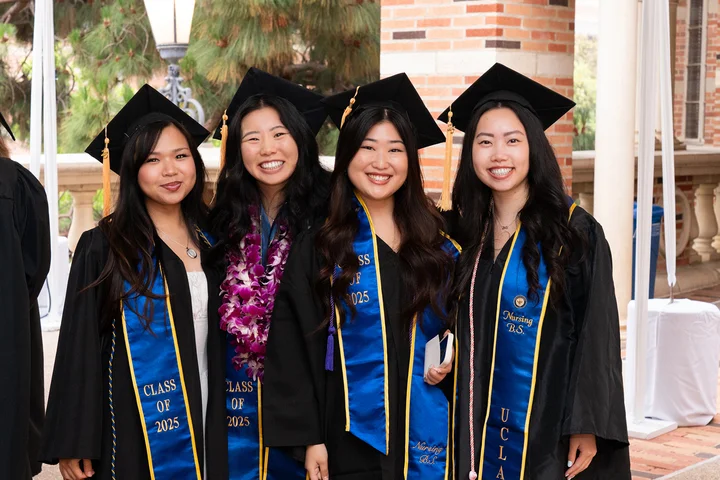 Four students at the 2025 UCLA School of Nursing Commencement