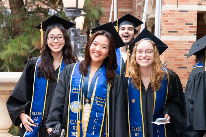 Four students at the 2025 UCLA School of Nursing Commencement