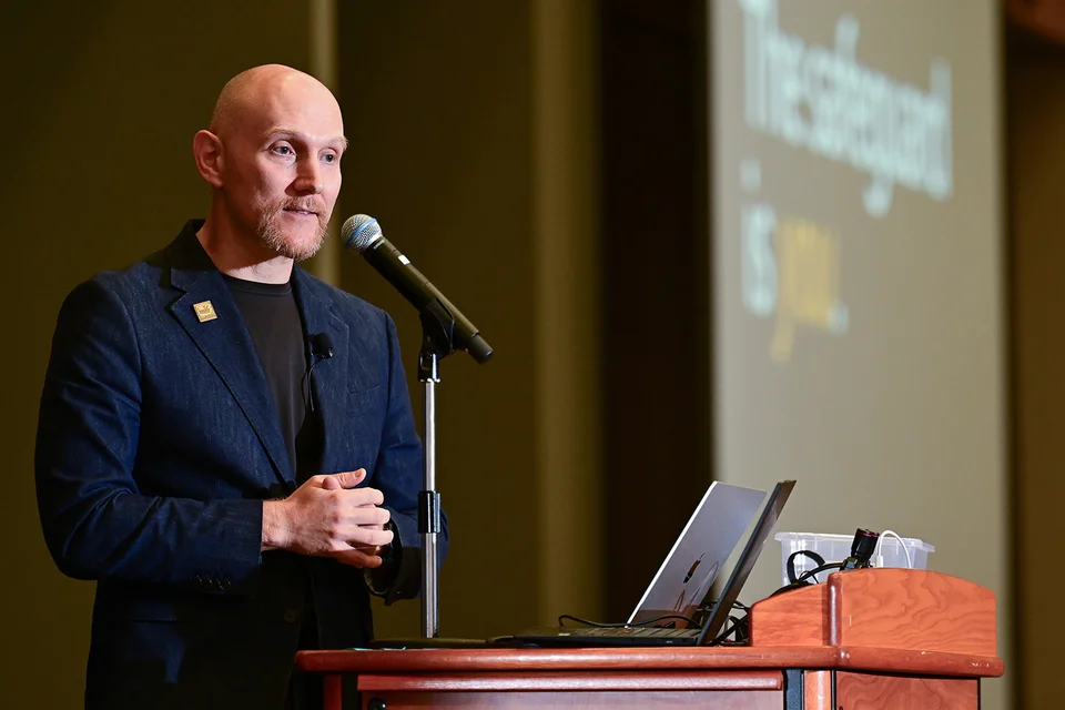 Dr. Max Topaz giving his keynote presentation at the 2026 UCLA Nursing Science & innovation conference.