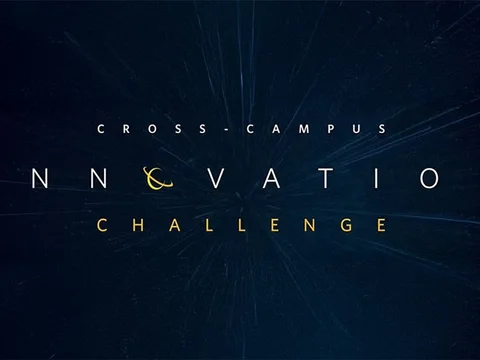 Cross-campus innovation challenge logo on a blue background