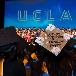 A nursing student's graduation cap at commencement.