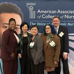 Dean Lin Zhan pictured with 4 UCLA Nursing students at the AACN Student Policy Summit