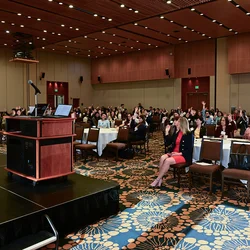 Dr. Max Topaz giving his keynote presentation at the 2026 UCLA Nursing Science & innovation conference.